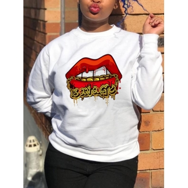 

LW Chain Lip Print Hoodie, White