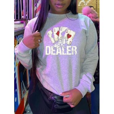 

LW BASICS Poker Letter Print Oversized Hoodie, Light grey