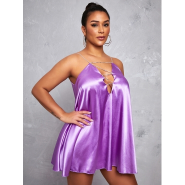 

Lovely Deep V Neck Rhinestone Chain Mini Dress, Purple