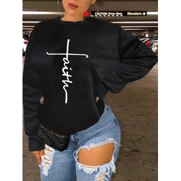 

LW Plus Size Letter Print Oversized Hoodie, Black