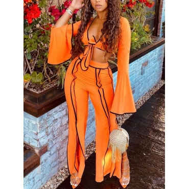 

LW Striped Bandage Design Flared Two Piece Pants Set, Croci
