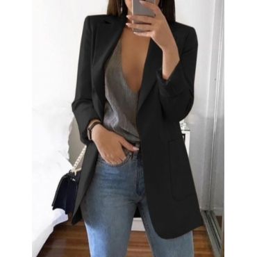 

LW BASICS Turndown Collar Pocket Design Blazer, Black
