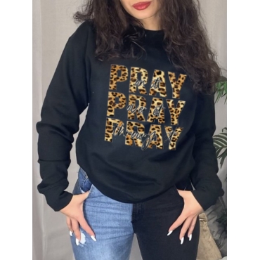 

LW Leopard Letter Print Oversized Hoodie, Black