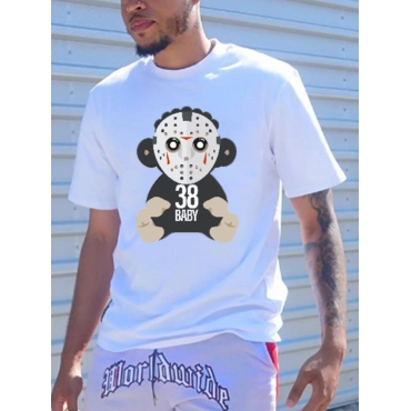 

Lovely Men Round Neck Cartoon Print T-shirt, White