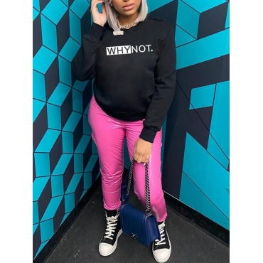 

LW BASICS Round Neck Letter Print Hoodie, Black