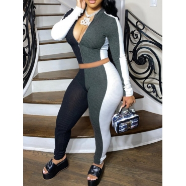 

LW Patchwork Rib-Knit Skinny Tracksuit Pants Set, Black