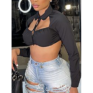 

Lovely Split Back Crop Top Blouse, Black