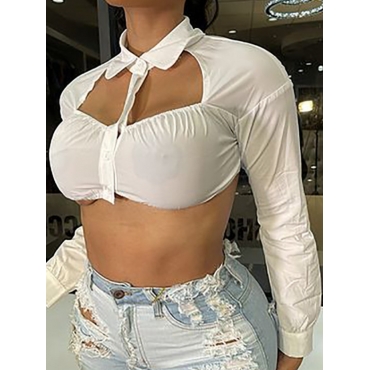 

Lovely Split Back Crop Top Blouse, White