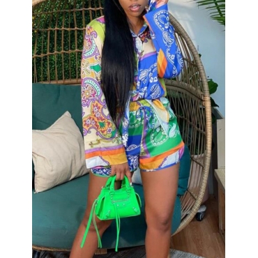 

LW Cashew Print Oversized Shorts Set, Blue