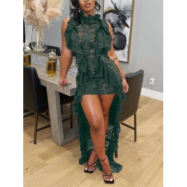 

LW See-through Flounce Design Asymmetrical Prom Dress, Green