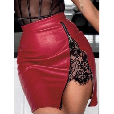 

LW SXY Zipper Design A Line Skirt, Wine red