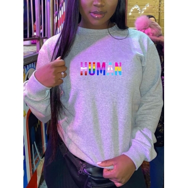

LW BASICS Letter Print Oversized Hoodie, Light grey