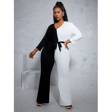 

LW Plus Size Patchwork Bandage Design One-piece Jumpsuit, Black
