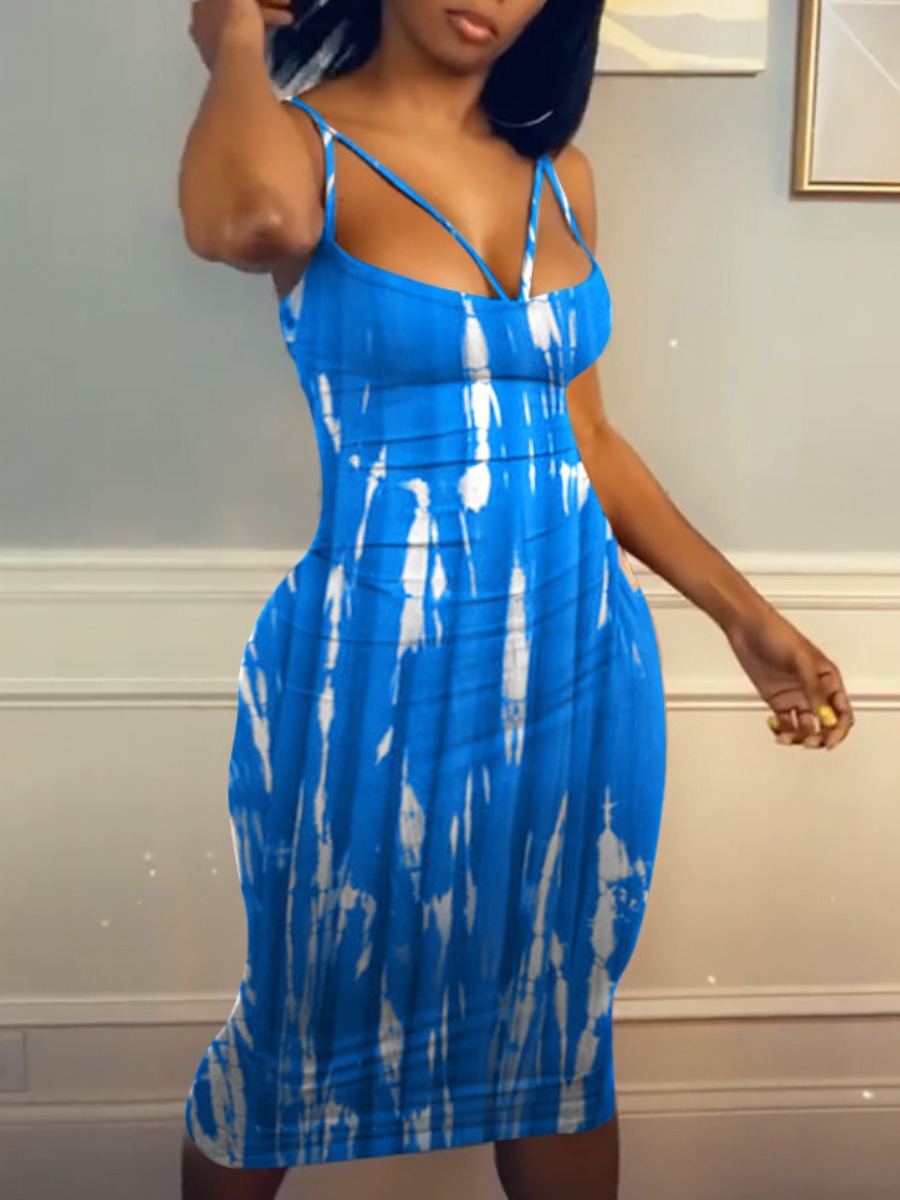 

LW SXY Tie-dye Bodycon Cami Dress, Baby blue