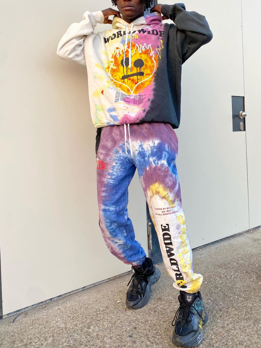 

LW Men Tie-dye Letter Print Oversized Pants Set, Multi
