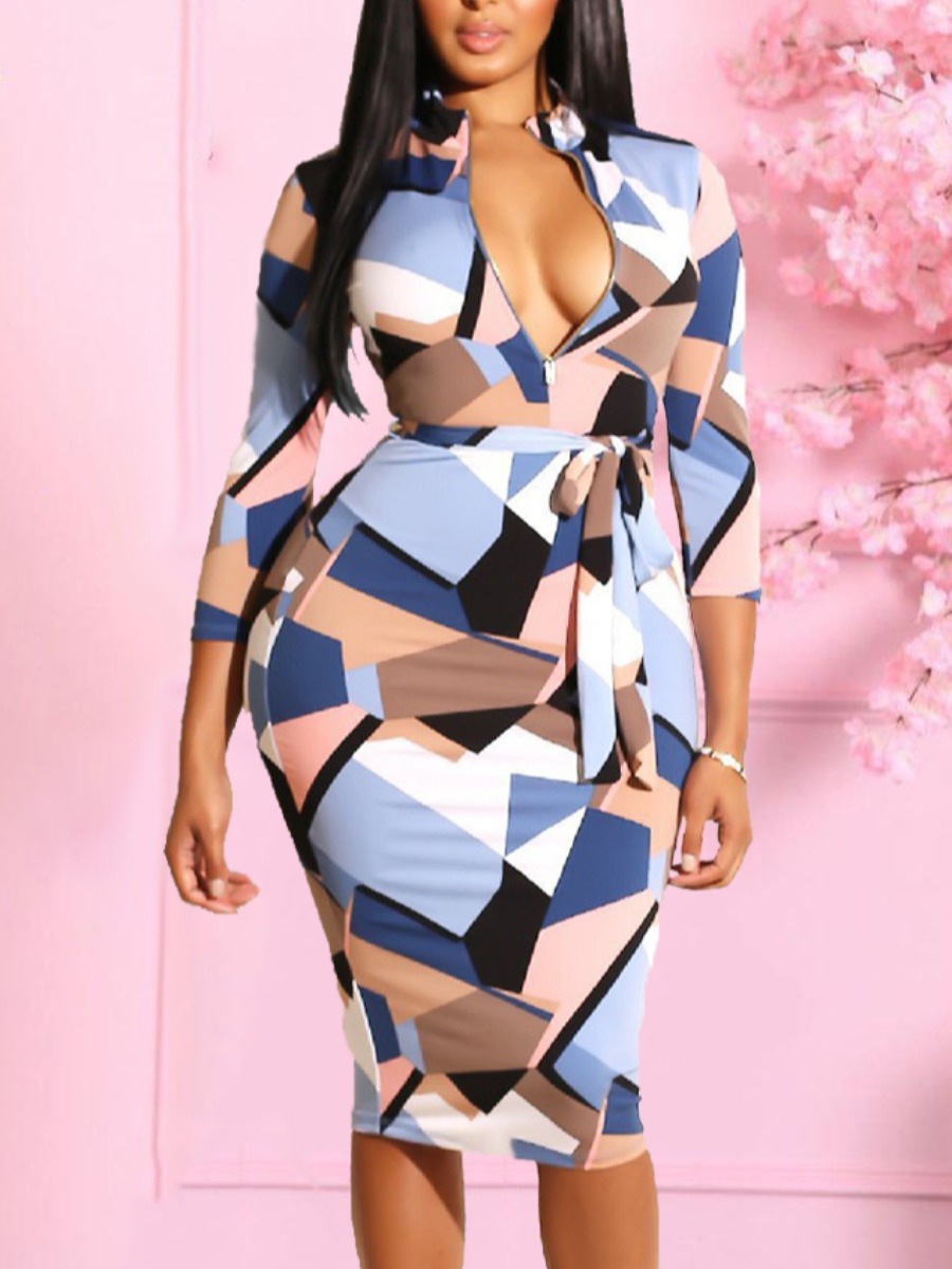 

LW Plaid Print Patchwork Bodycon Dress, Multicolor lattices