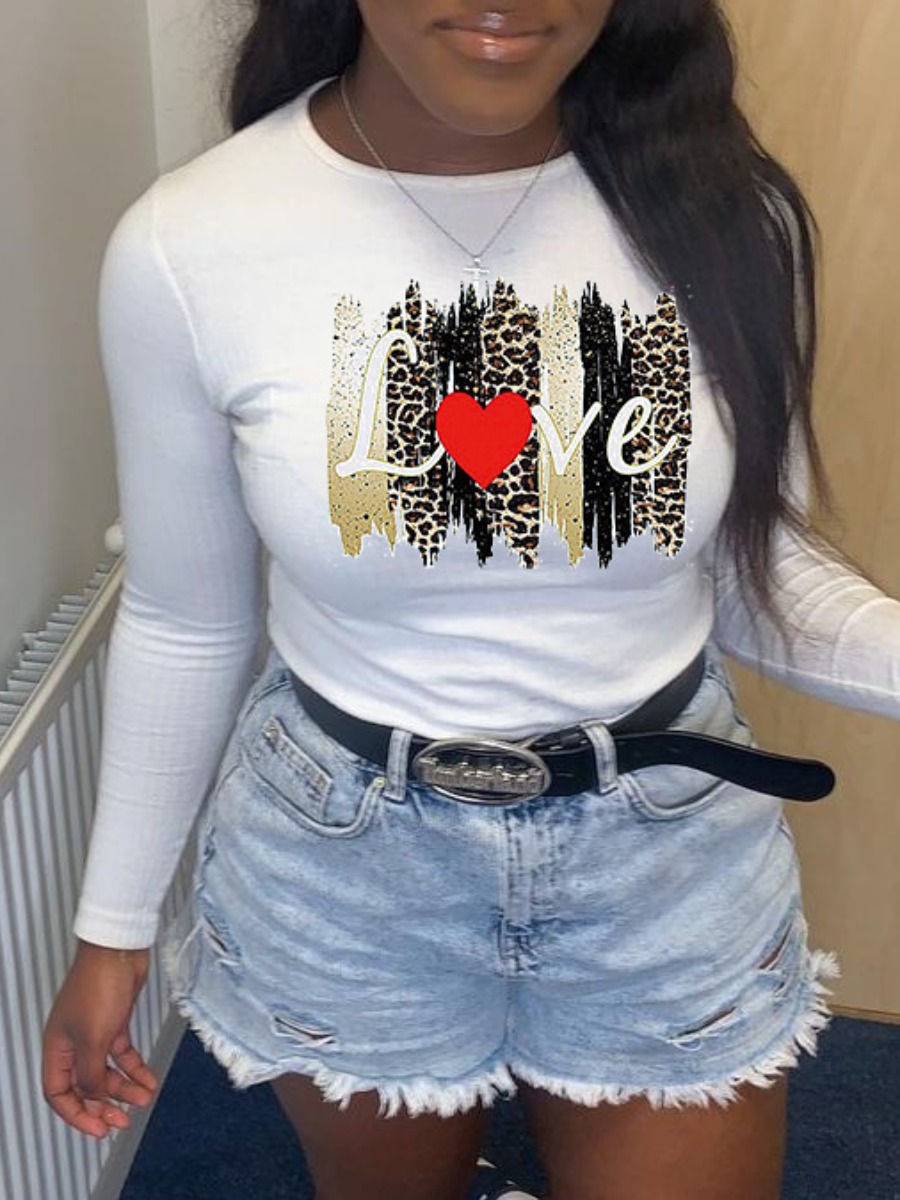 

LW Heart Letter Print T-shirt, White