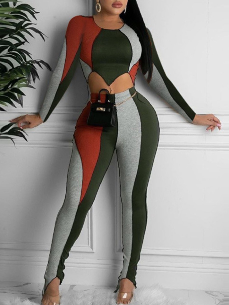 

LW Color-lump Asymmetrical Pants Set, Multi