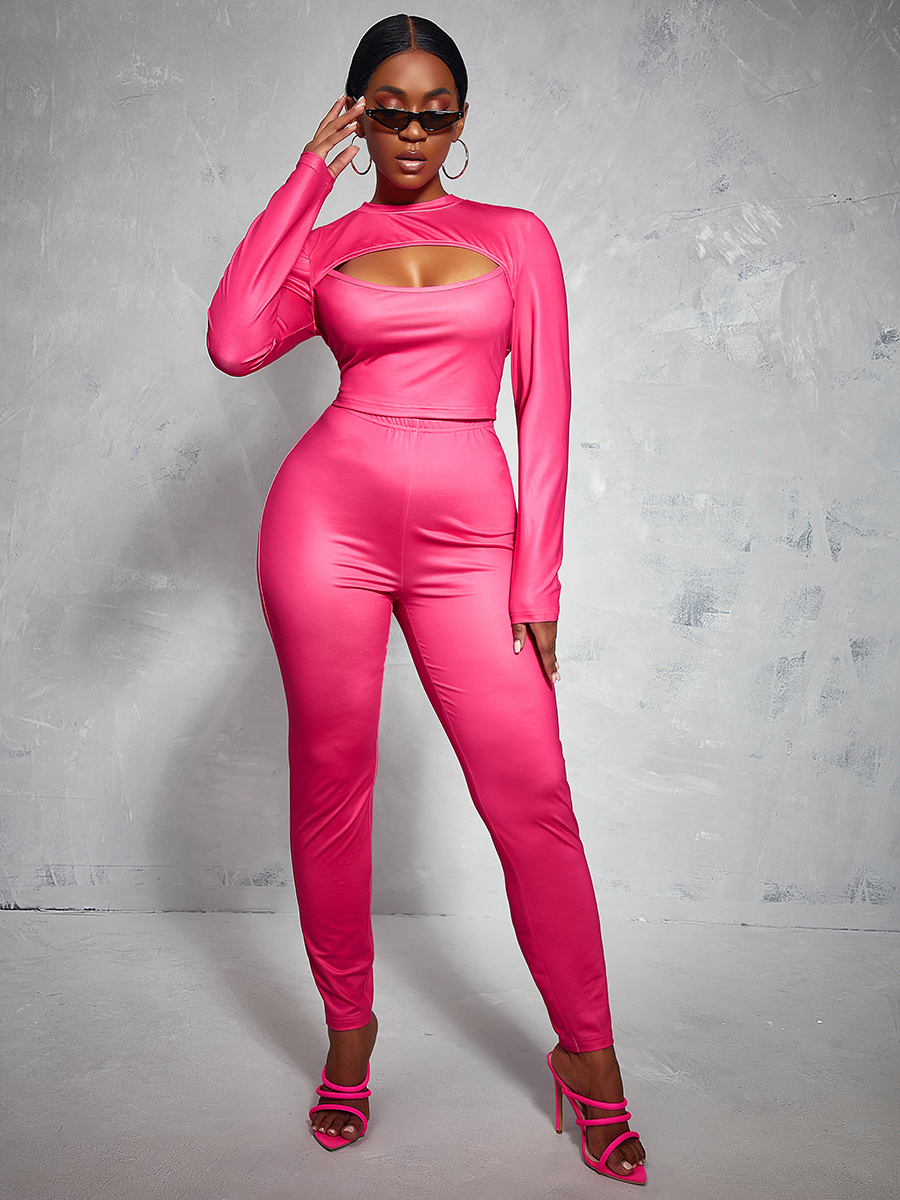 LW Round Neck Hollow-out Pants Set