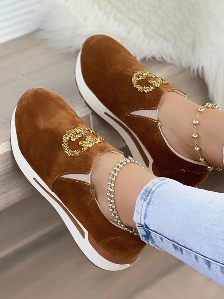 

LW Bead Decoration Sneakers, Brown