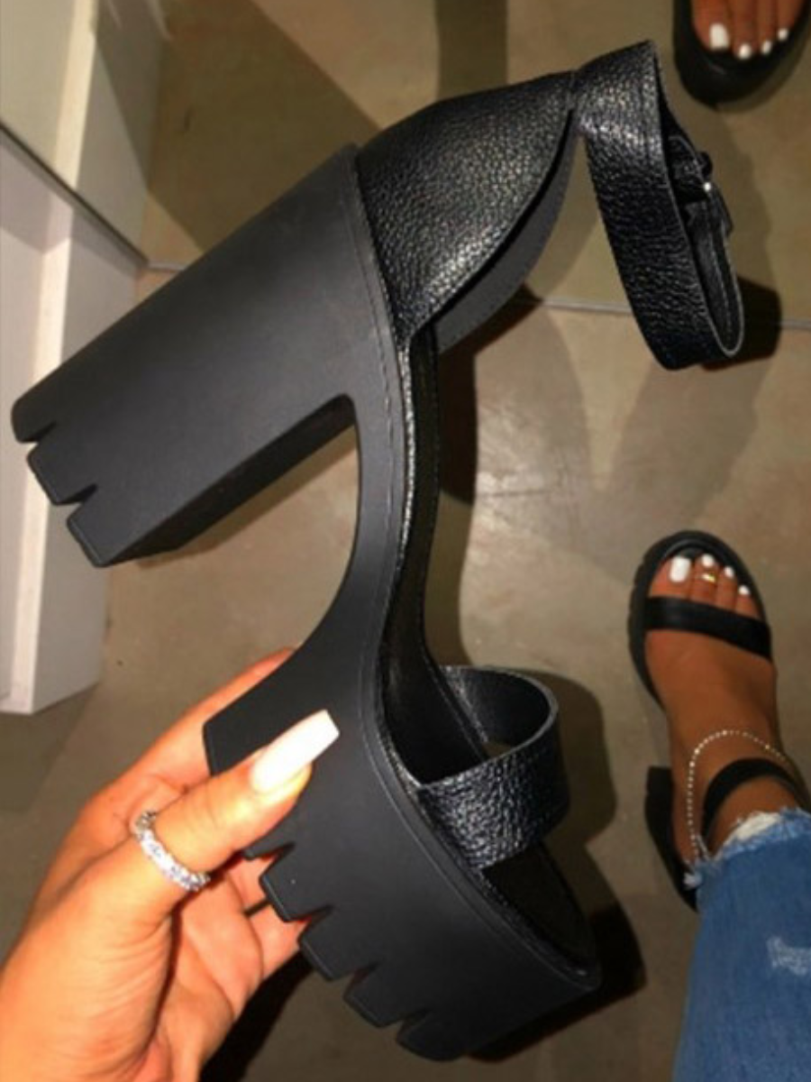 LW Single Strap Buckle Design Platform Heels