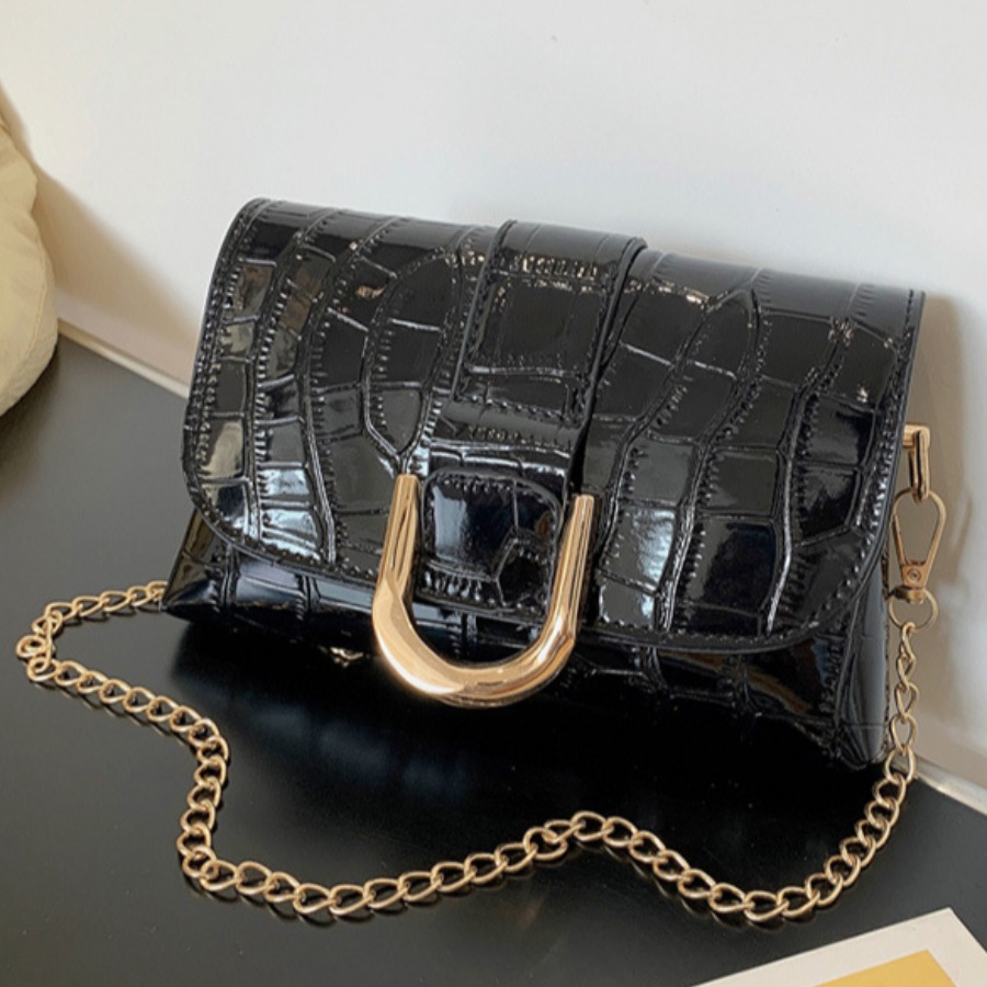 

LW Embossed Chain Strap Crossbody Bag, Black