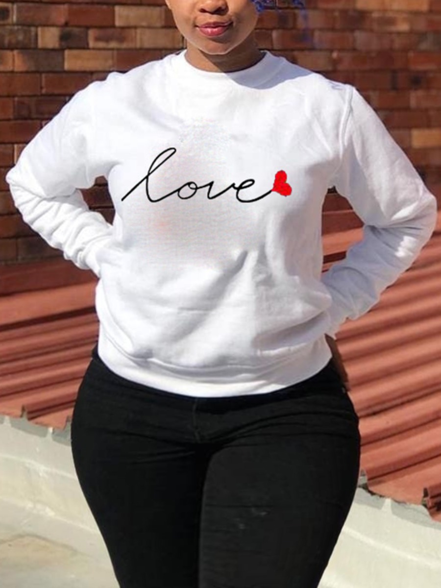 

LW Plus Size Heart Letter Print Hoodie, White