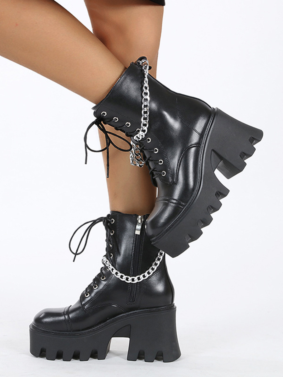 

LW Chain Zipper Design Booties, Black