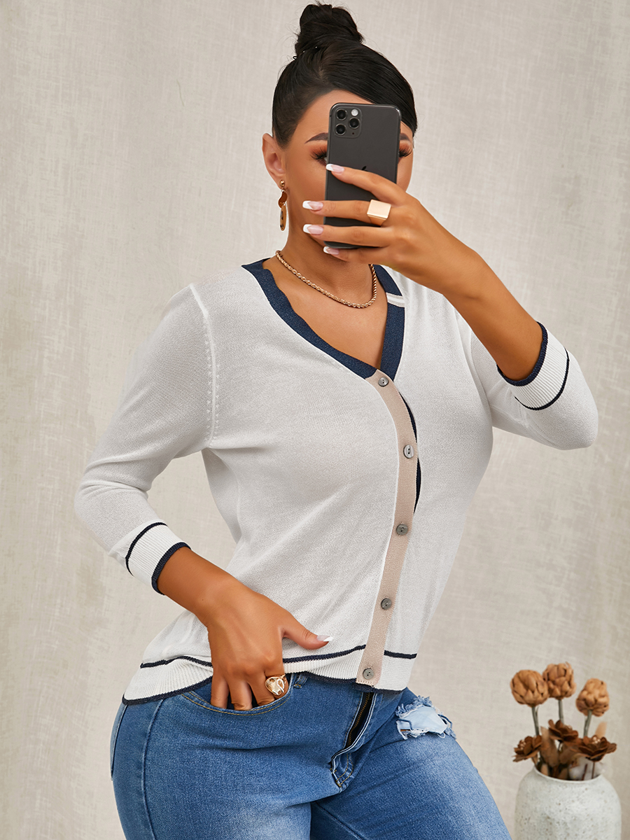 

LW V Neck Button Design Cardigan, White