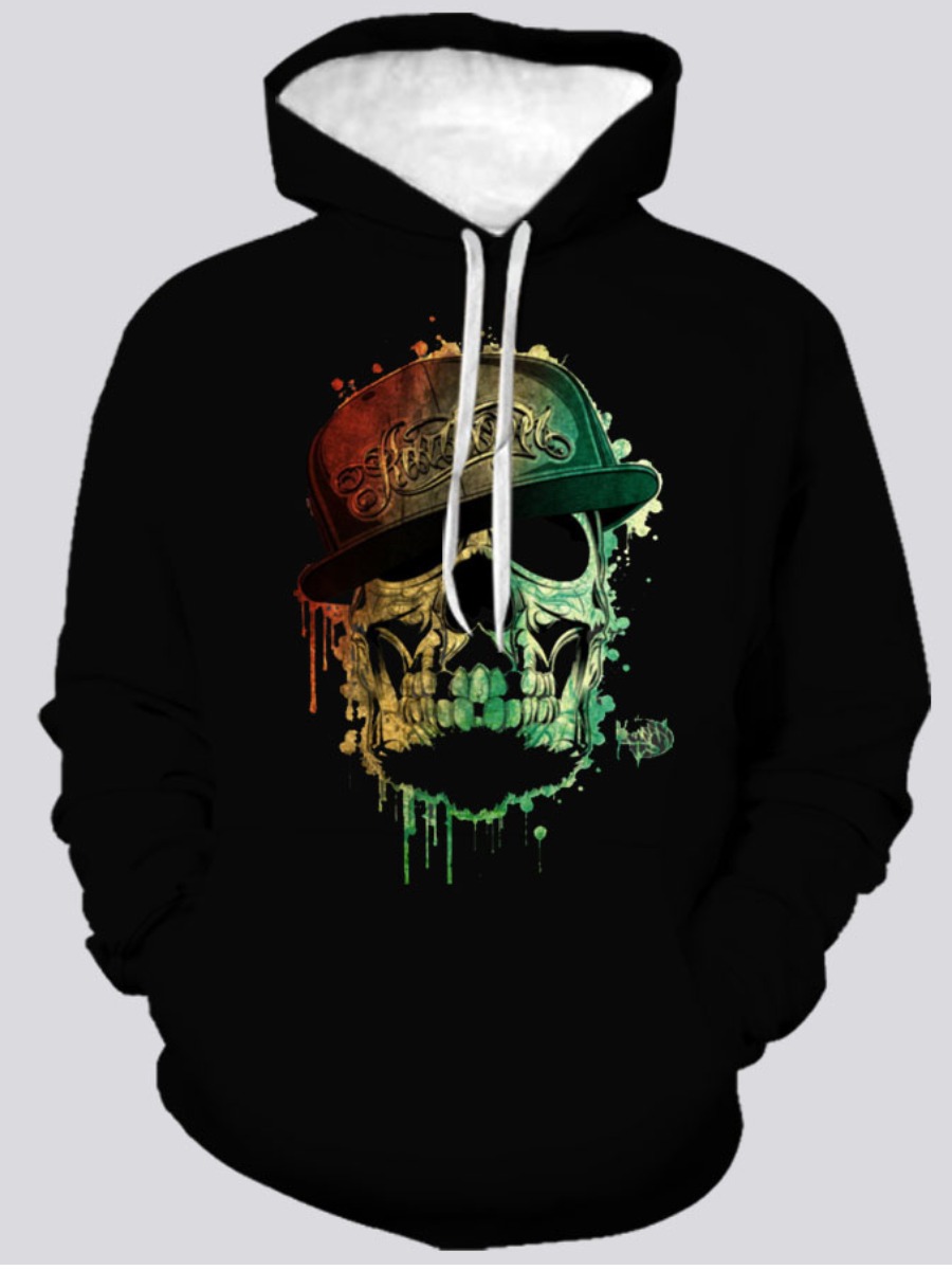 

LW Men Skull Head Print Oversized Hoodie, Black