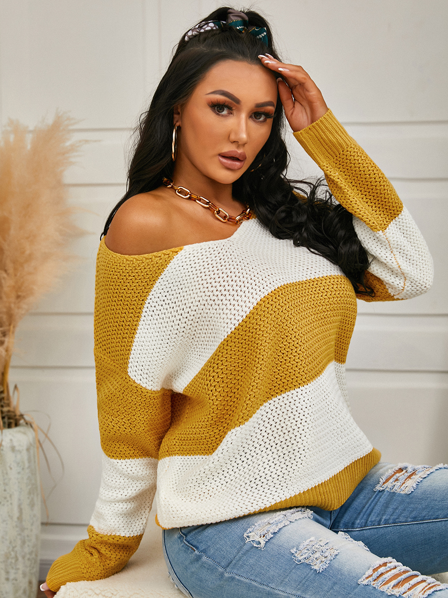 

LW Dropped Shoulder Color-lump Sweater, Yellow