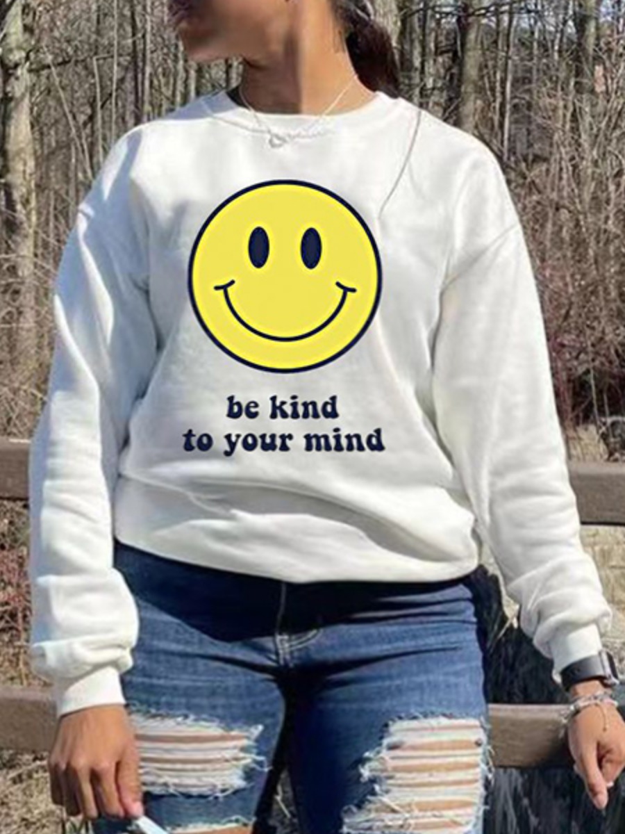 

LW BASICS Plus Size Cartoon Letter Print Hoodie, White