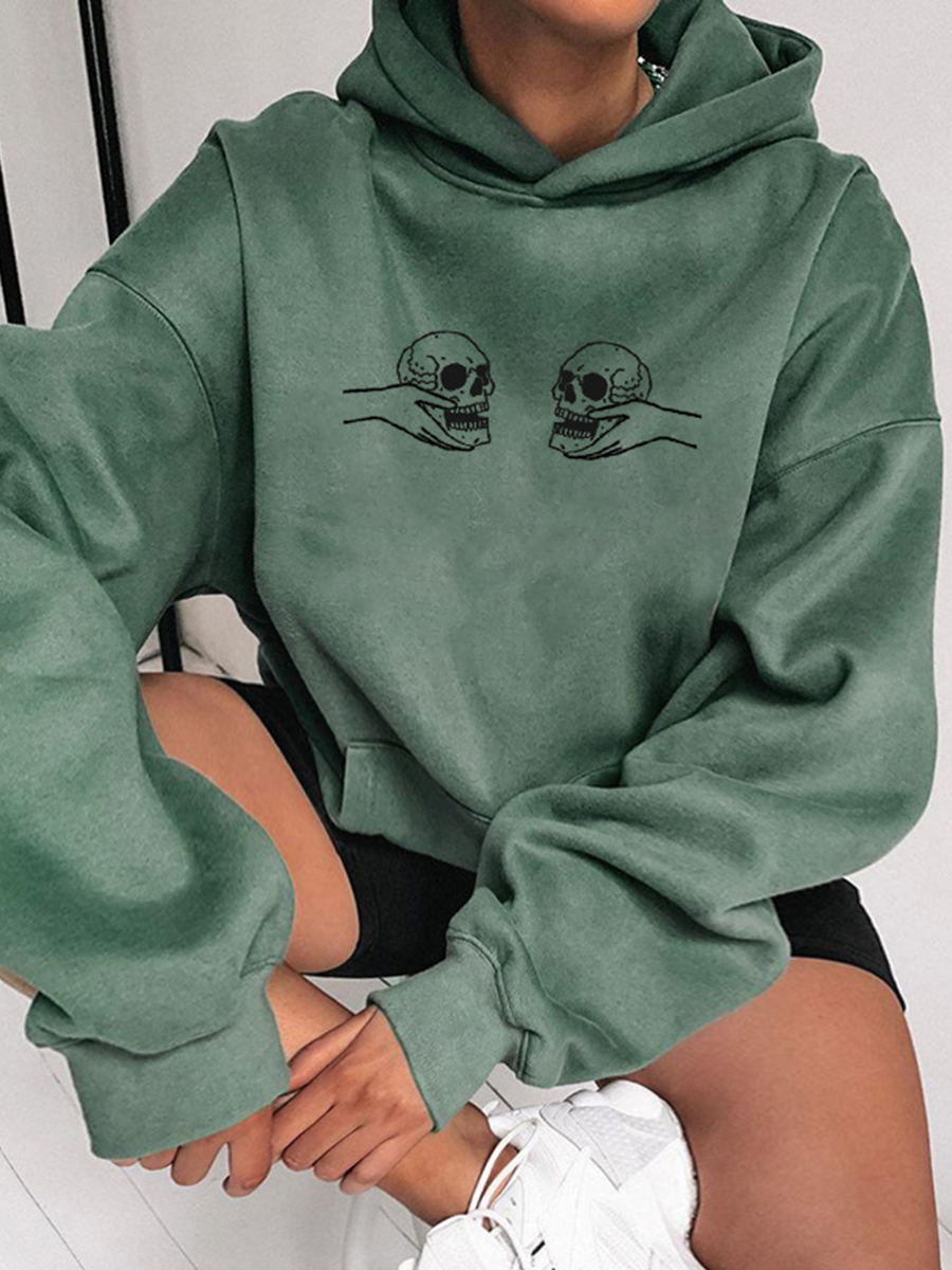 

LW BASICS Plus Size Skull Head Print Oversized Hoodie, Green