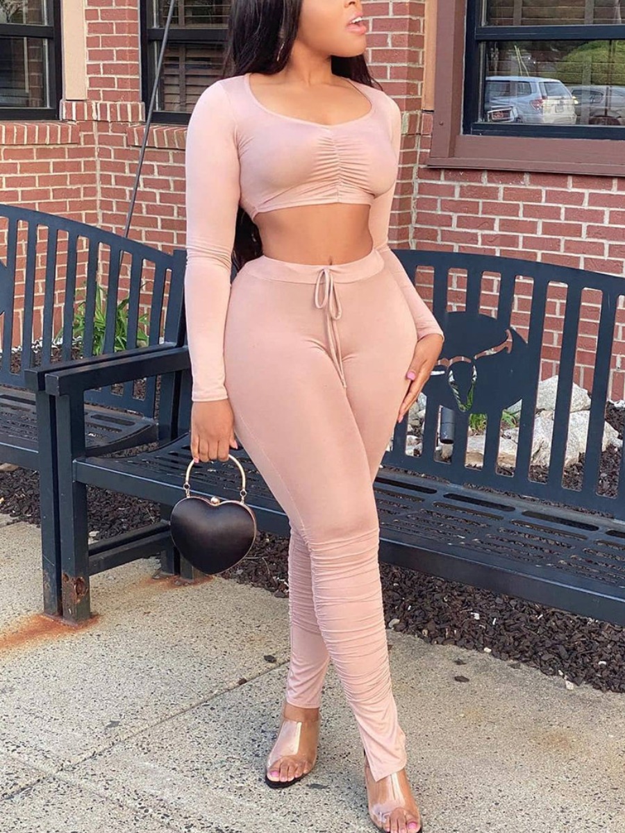

LW Ruched Drawstring Pants Set, Pink