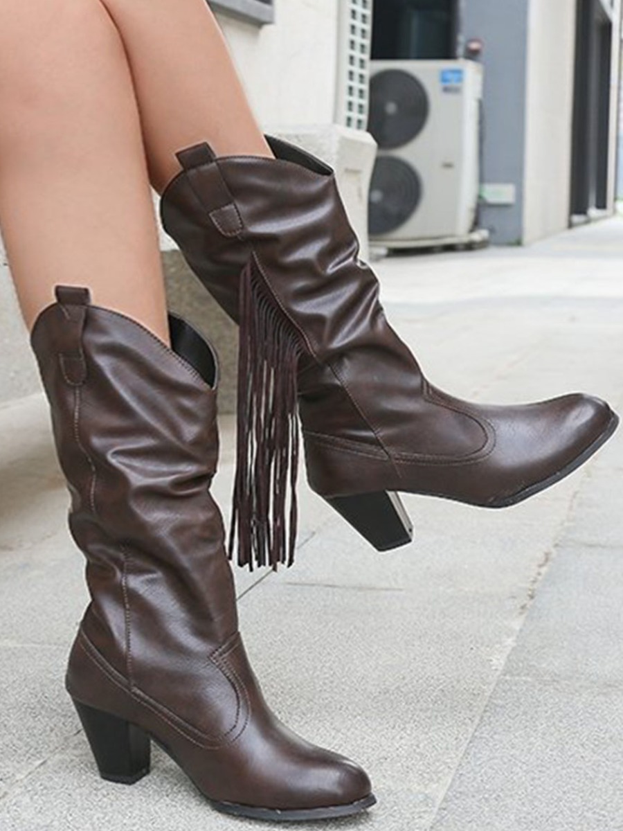 

LW Tassel Design Booties, Coffee