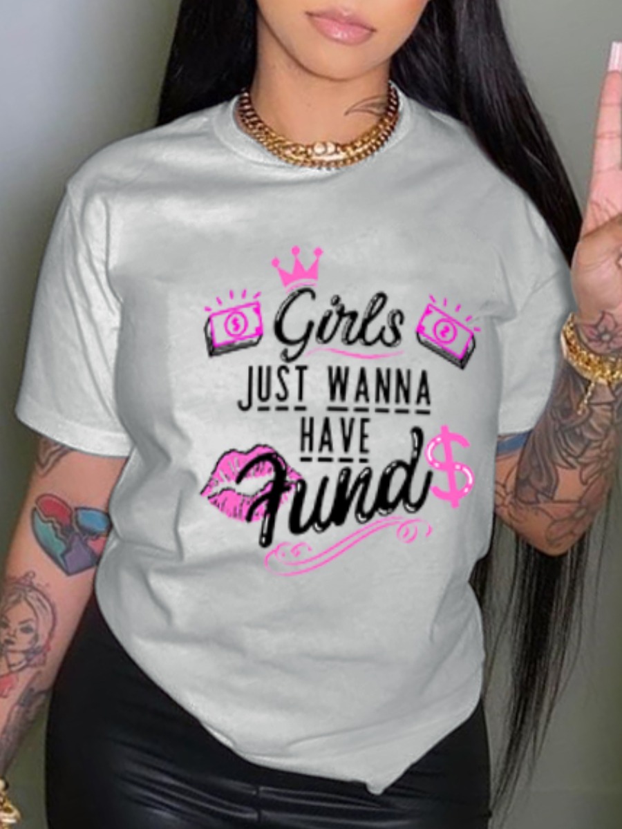 

LW BASICS Crown Lip Letter Print T-shirt, Grey