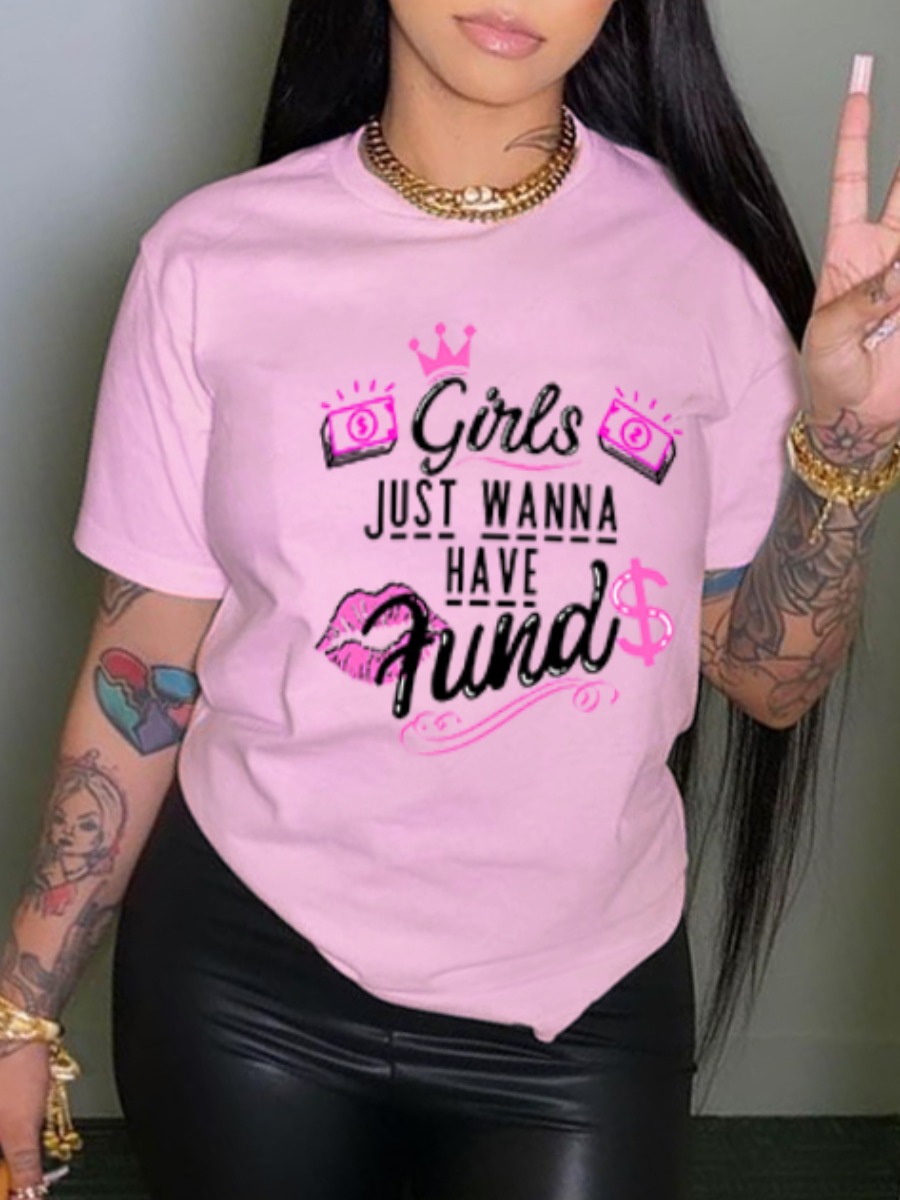 

LW Lip Letter Print T-shirt, Pink
