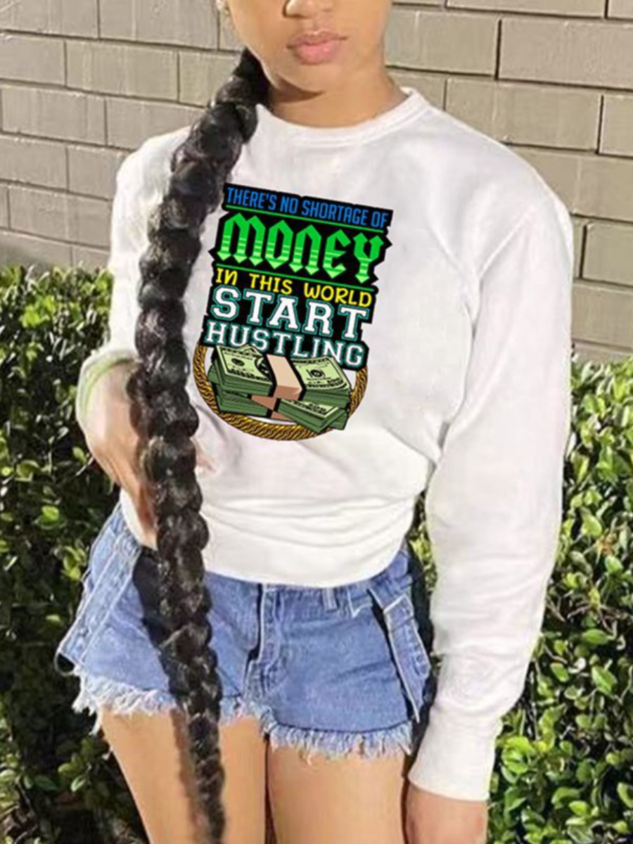 

LW Money Letter Print Hoodie, White