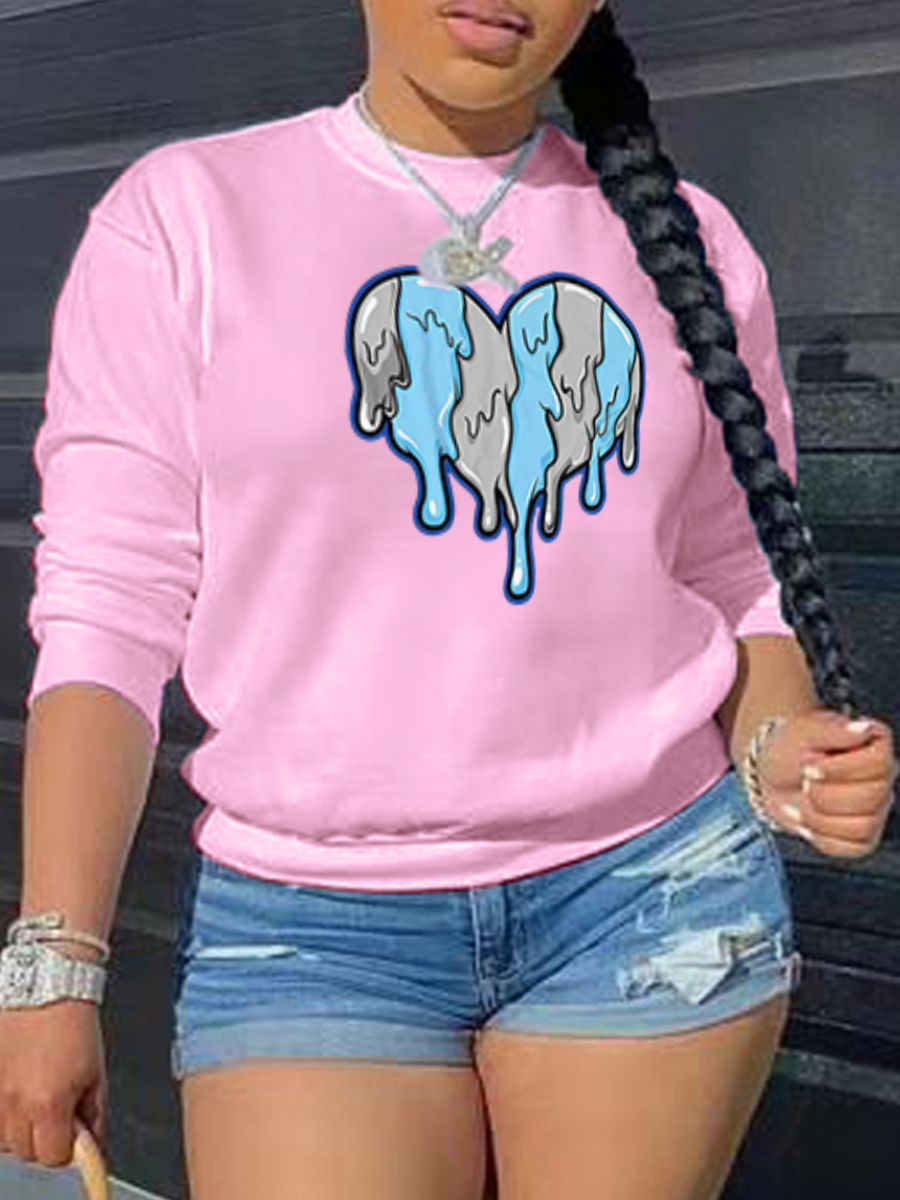 

LW Heart Print Oversized Hoodie, Pink