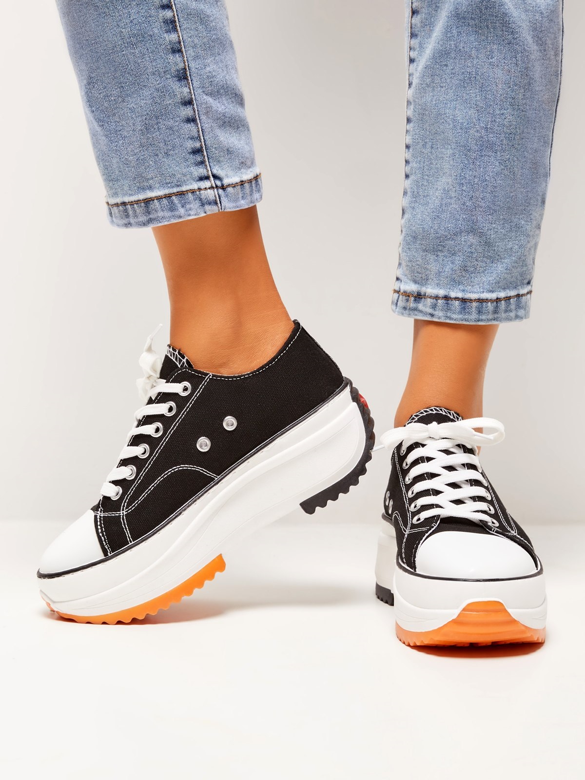 LW Lace-up Patchwork Platform Shoes, Black
