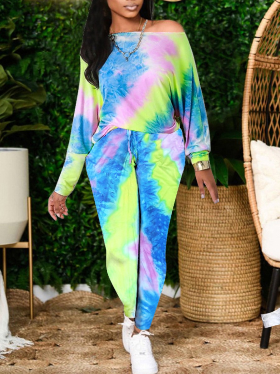 

LW Boat Neck Tie-dye Drawstring Pants Set, Multi