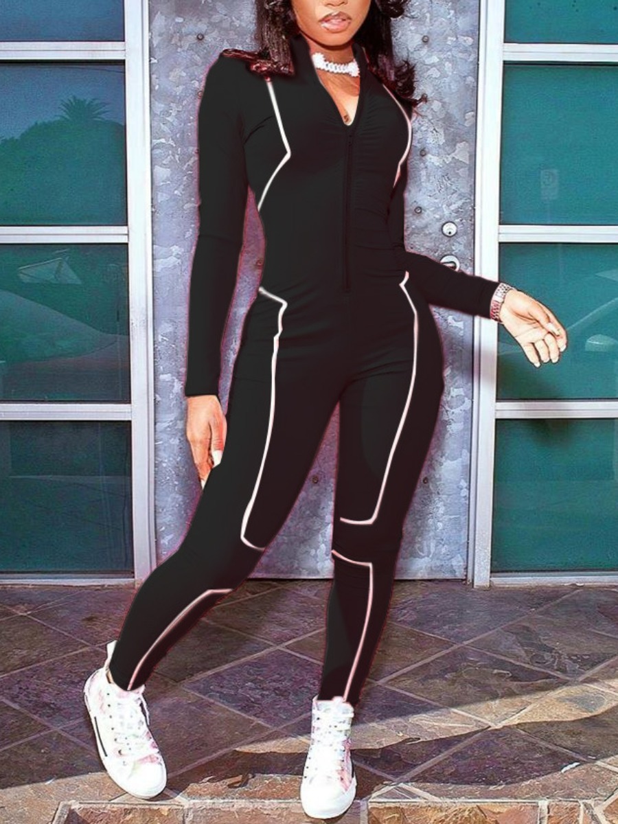 

LW Striped Basic Skinny Jumpsuit, Black