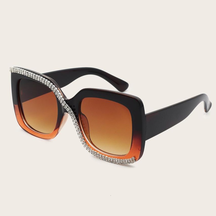 

LW Gradient Crystal Decoration Sunglasses, Brown