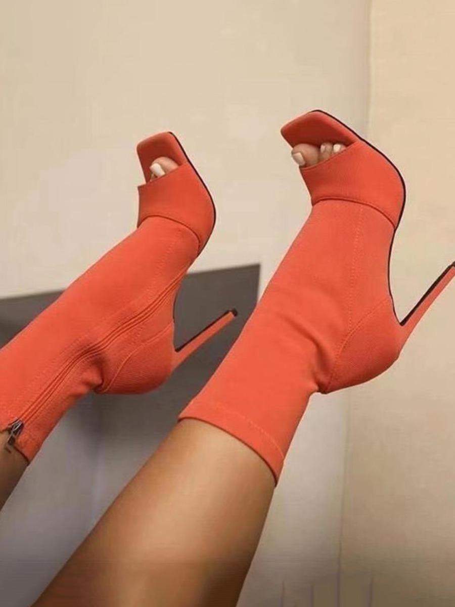 

LW SXY Open Front Square-toe Boots, Red