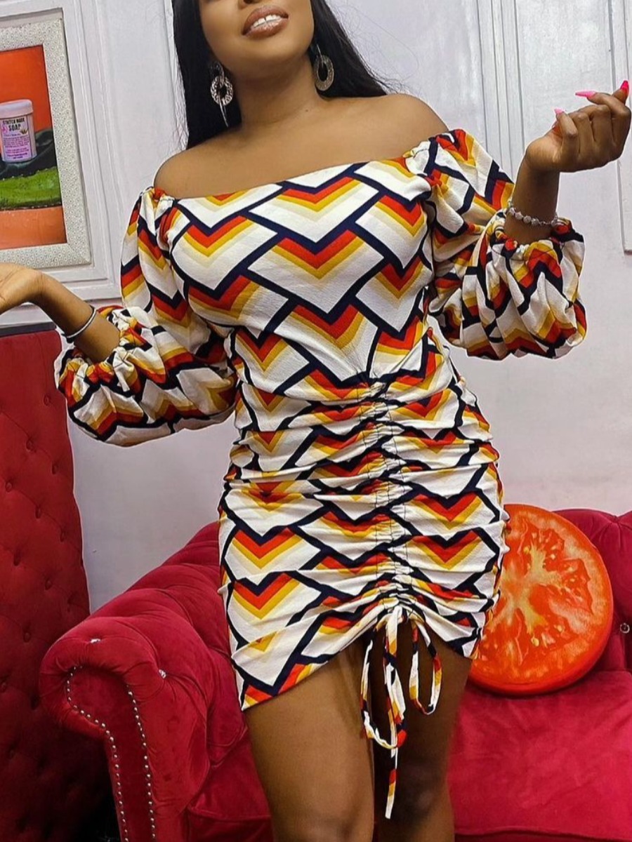 

LW Off The Shoulder Geometric Print Bodycon Dress, Multi