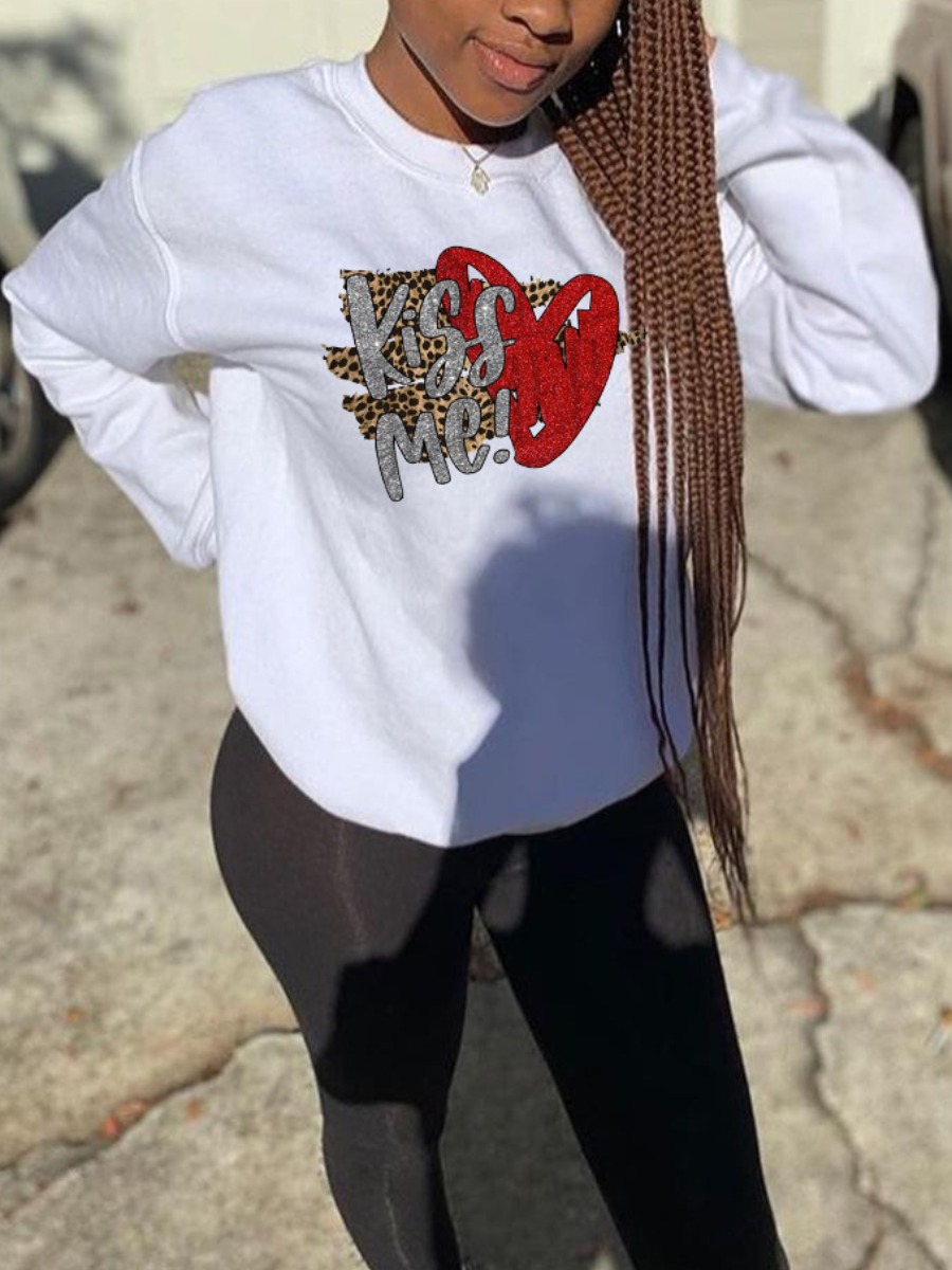 

LW Leopard Letter Print Oversized Hoodie, White