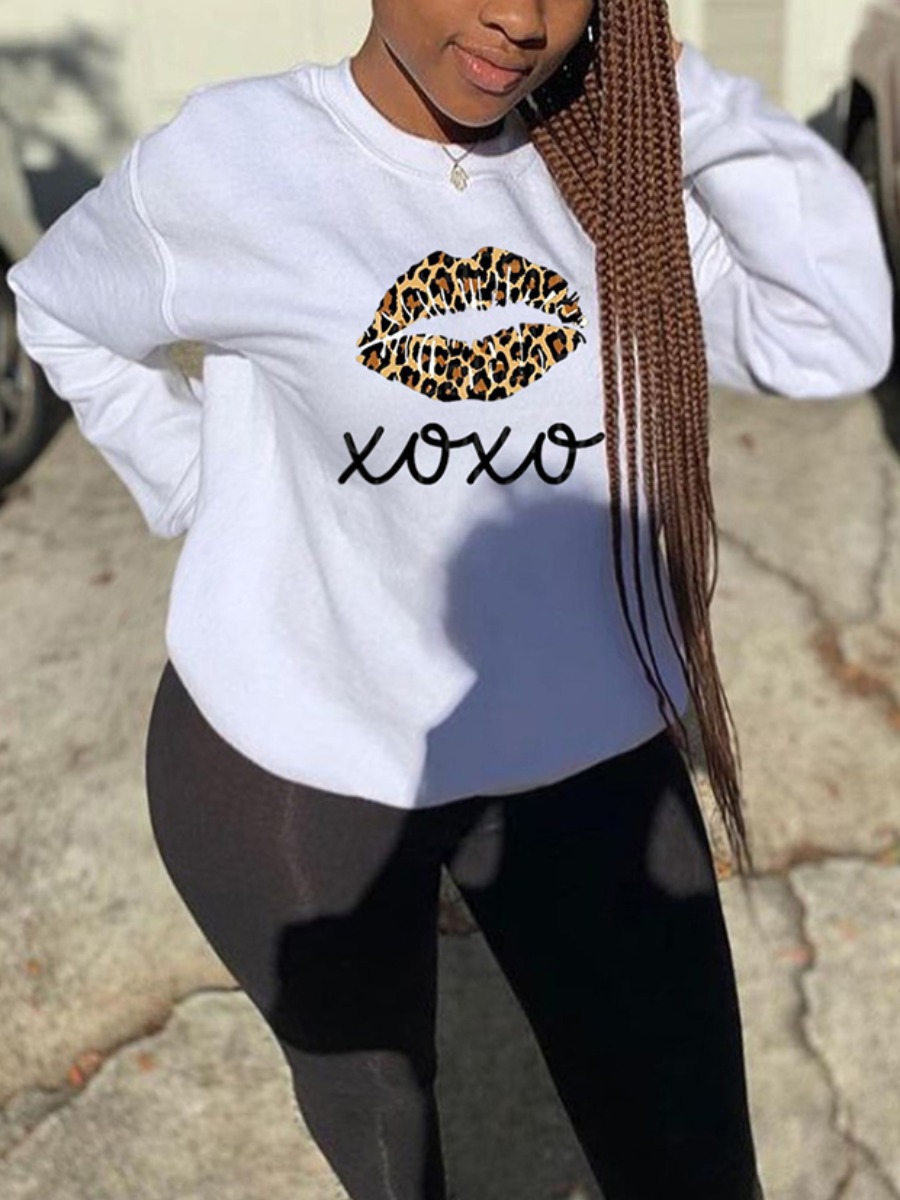 

LW Plus Size Lip Letter Print Hoodie, White