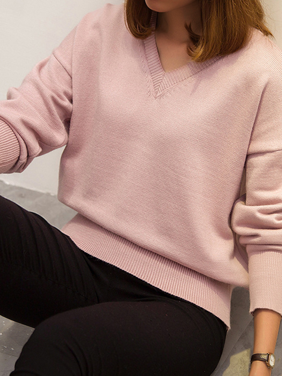 

LW Plus Size V Neck Dropped Shoulder Sweater, Dusty pink