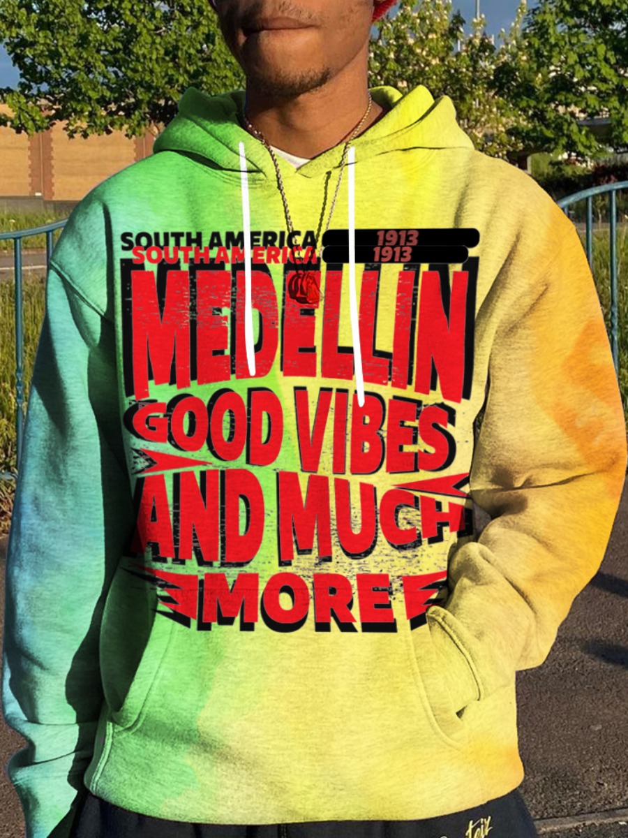 

LW Men Gradient Letter Print Hoodie, Multi
