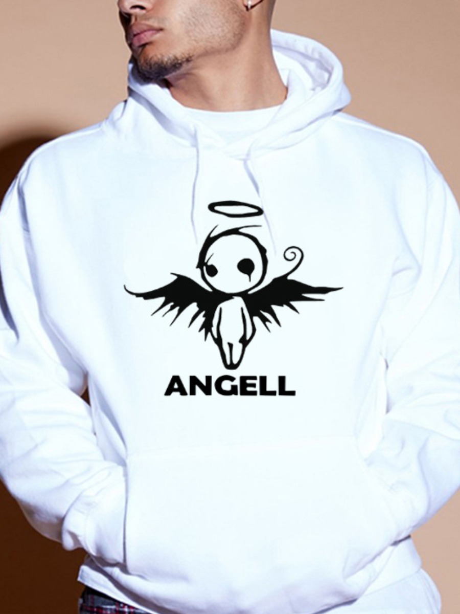 

LW Men Cartoon Letter Print Oversized Hoodie, White